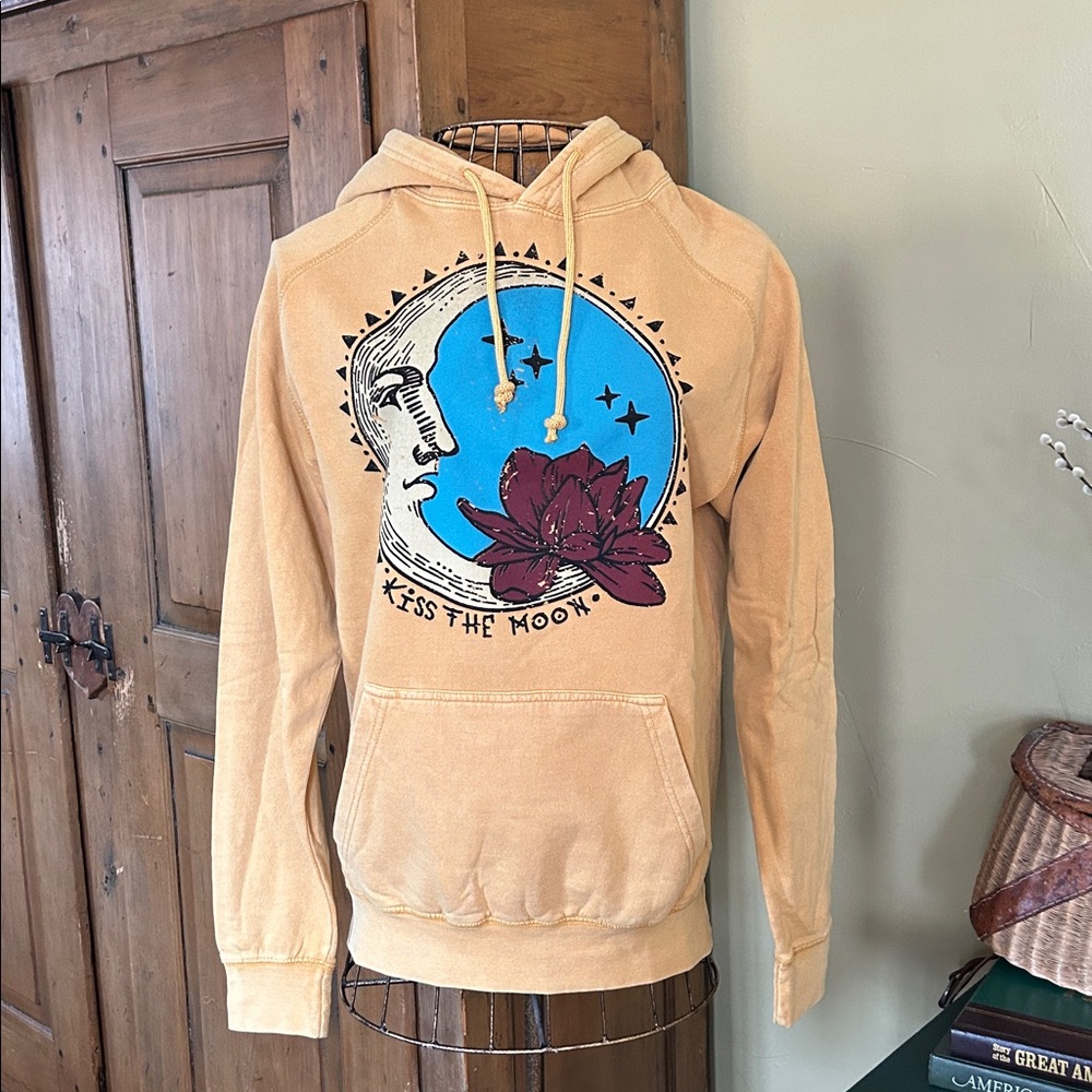 Kiss The Moon Yellow Graphic Hoodie